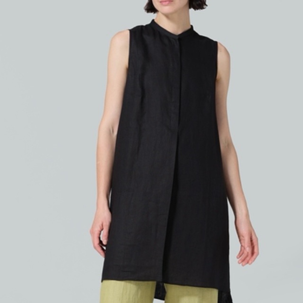 Vivid Linen A Line Long Tunic Top Size XL Black